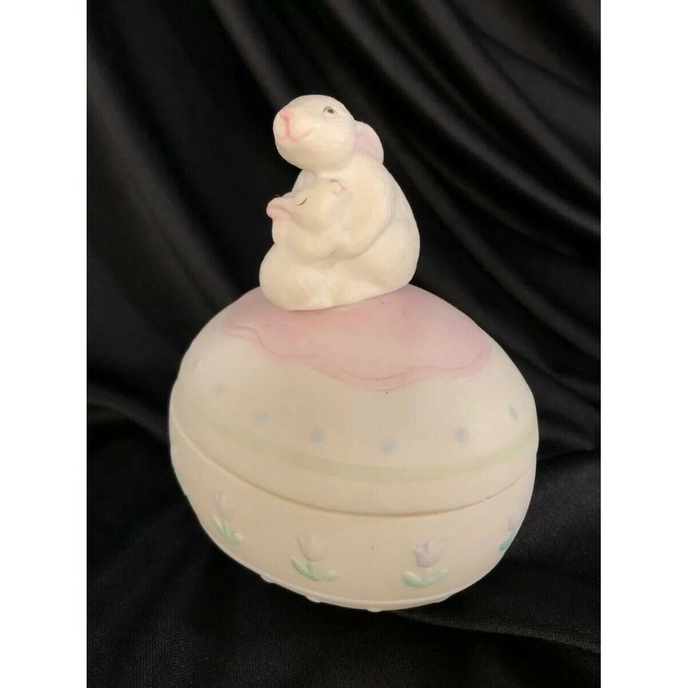 vtg Hand Painted Easter Egg Bunny rabbit hug baby